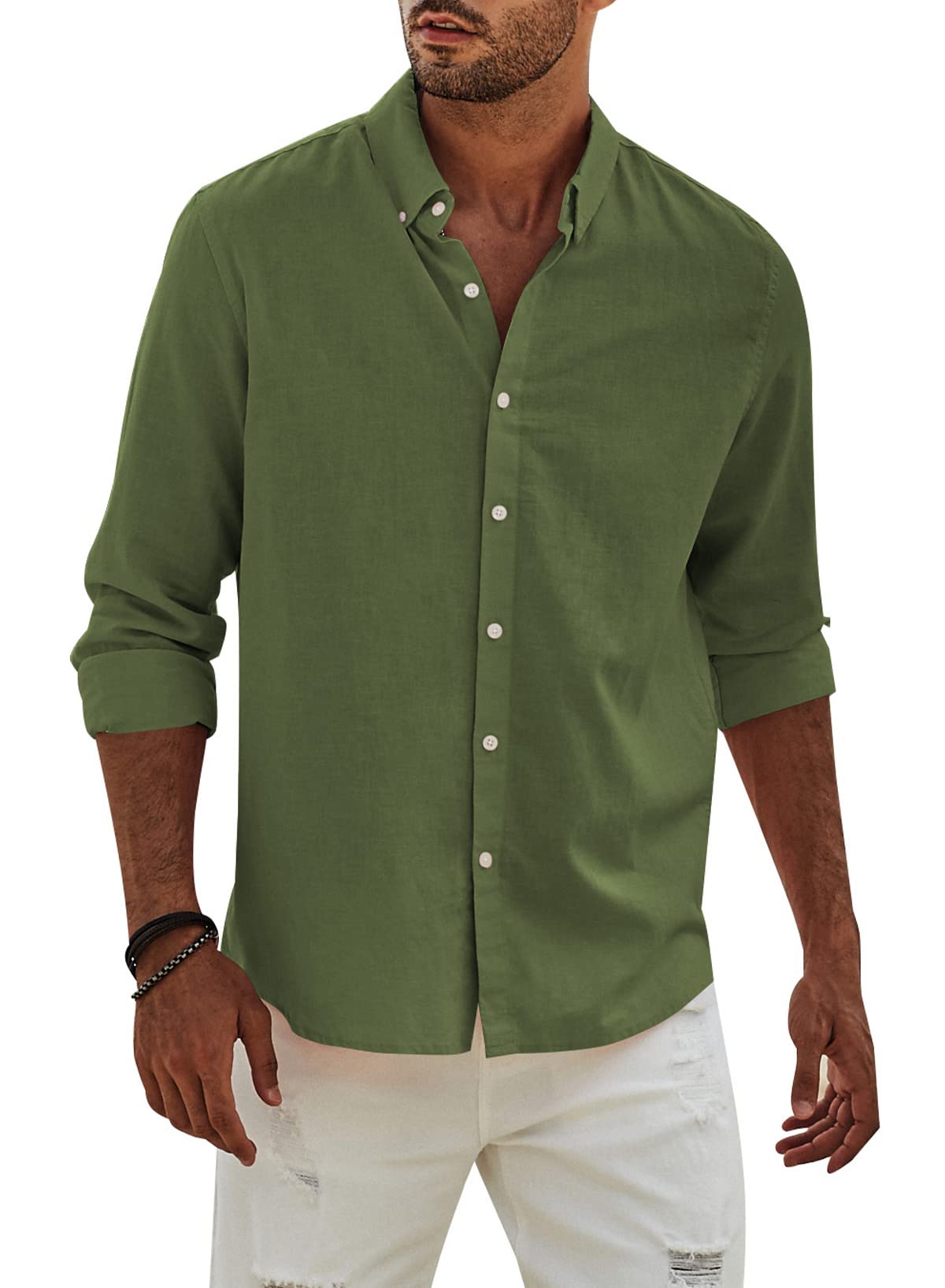 Elegancity Hemd Herren Leinenhemd Langarm Freizeithemd Leinen Shirts Casual Langarmhemd Baumwolle Western Hemden Regular Fit