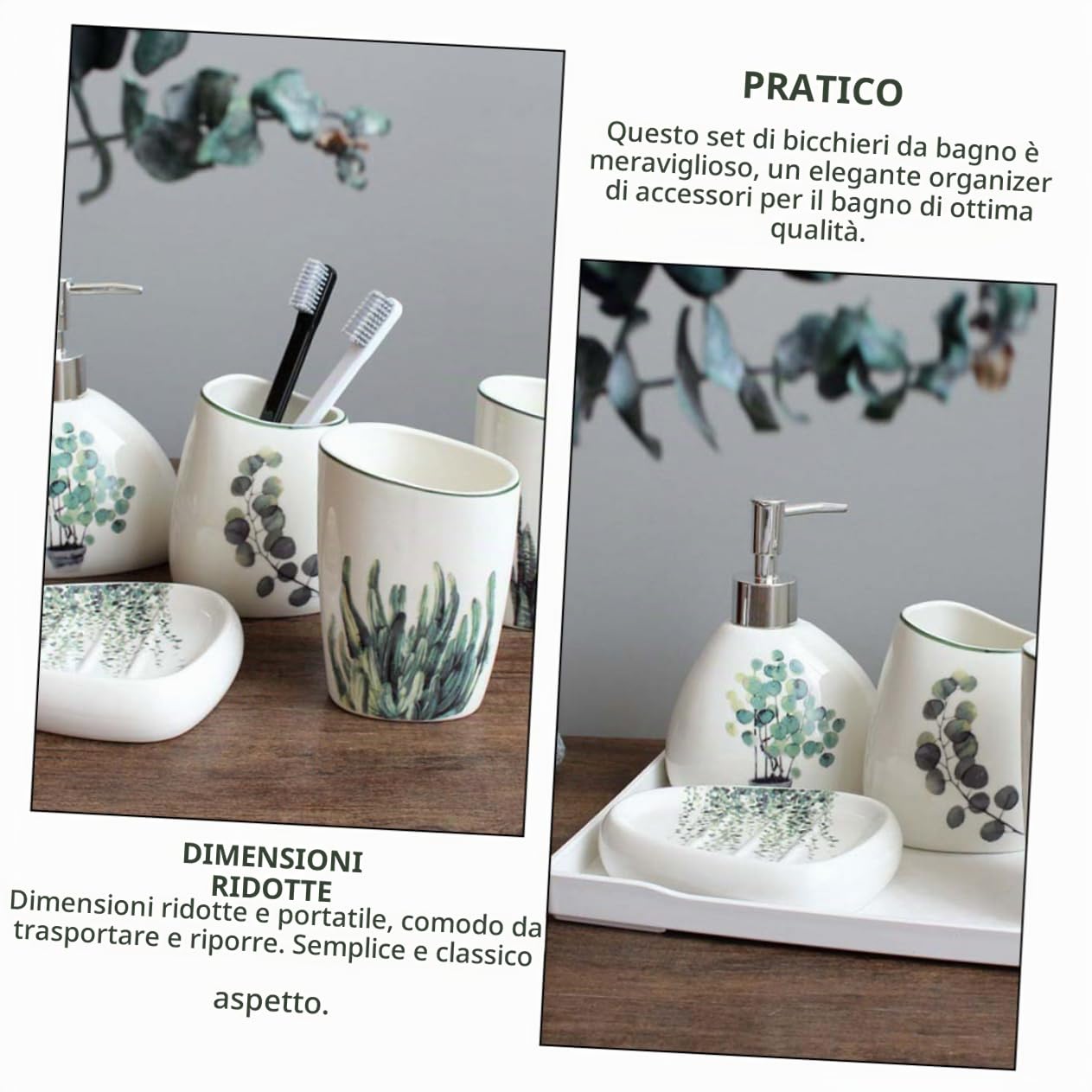 Alipis Elegante Set Da Bagno in Ceramica Verde 5 Pezzi Set Di Tazze Per Il Lavaggio Portasapone Spazzolino Da Denti Pratico Bicchiere Per Fare I Gargarismi