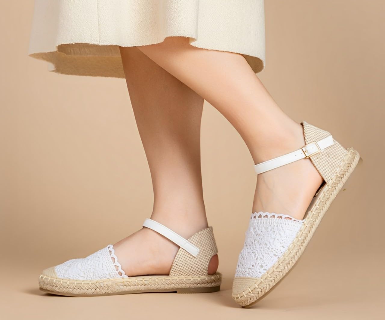 Miro Boho Chic Alpargatas de Esparto con Encaje para Mujer - Sandalias Cómodas Cuñas de Yute para Novia y Verano