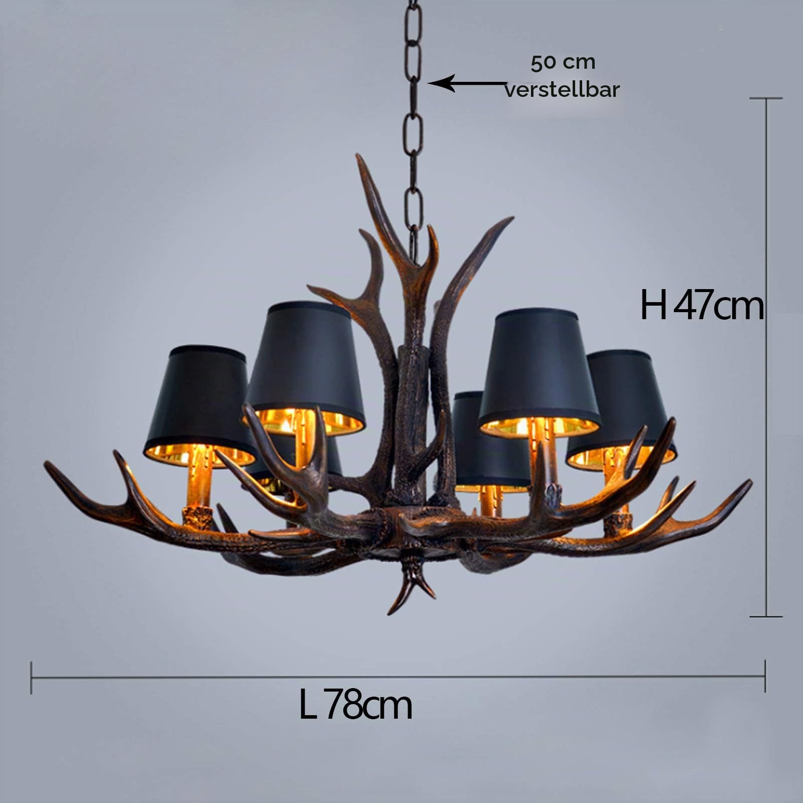 Vintage E14 Pendelleuchte Geweih Retro-Stil Harz 6 Lampen Kronleuchter Industrie Loft leuchte Höhenverstellbar Hängelampe Stoff Lampenschirm Beleuchtung Wohnzimmer Bar Café Esszimmer Deko Pendellampe