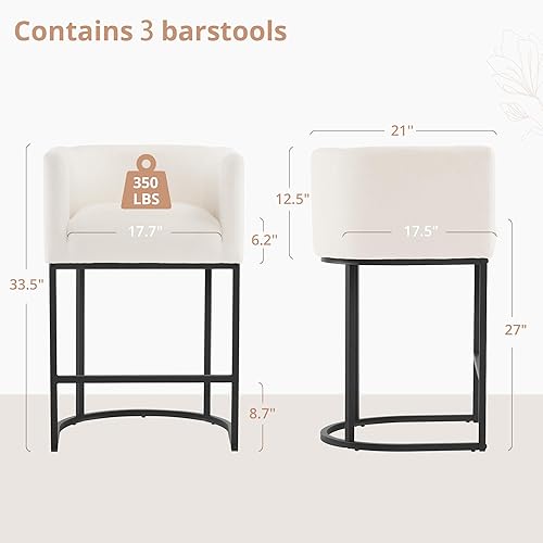 Miniatura 2 de LUE BONA Juego de 3 taburetes de bar de altura de mostrador de 27", taburetes de mostrador tipo barril modernos con respaldo y brazos, marcos de