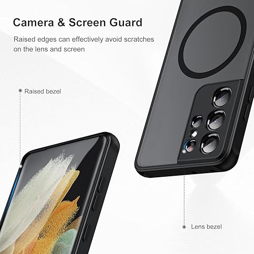Miniatura 4 de HikerClub Funda magnética para Galaxy S21 Ultra 5G, compatible con cargador inalámbrico Mag Safe, translúcido esmerilado mate, ajuste delgado, funda