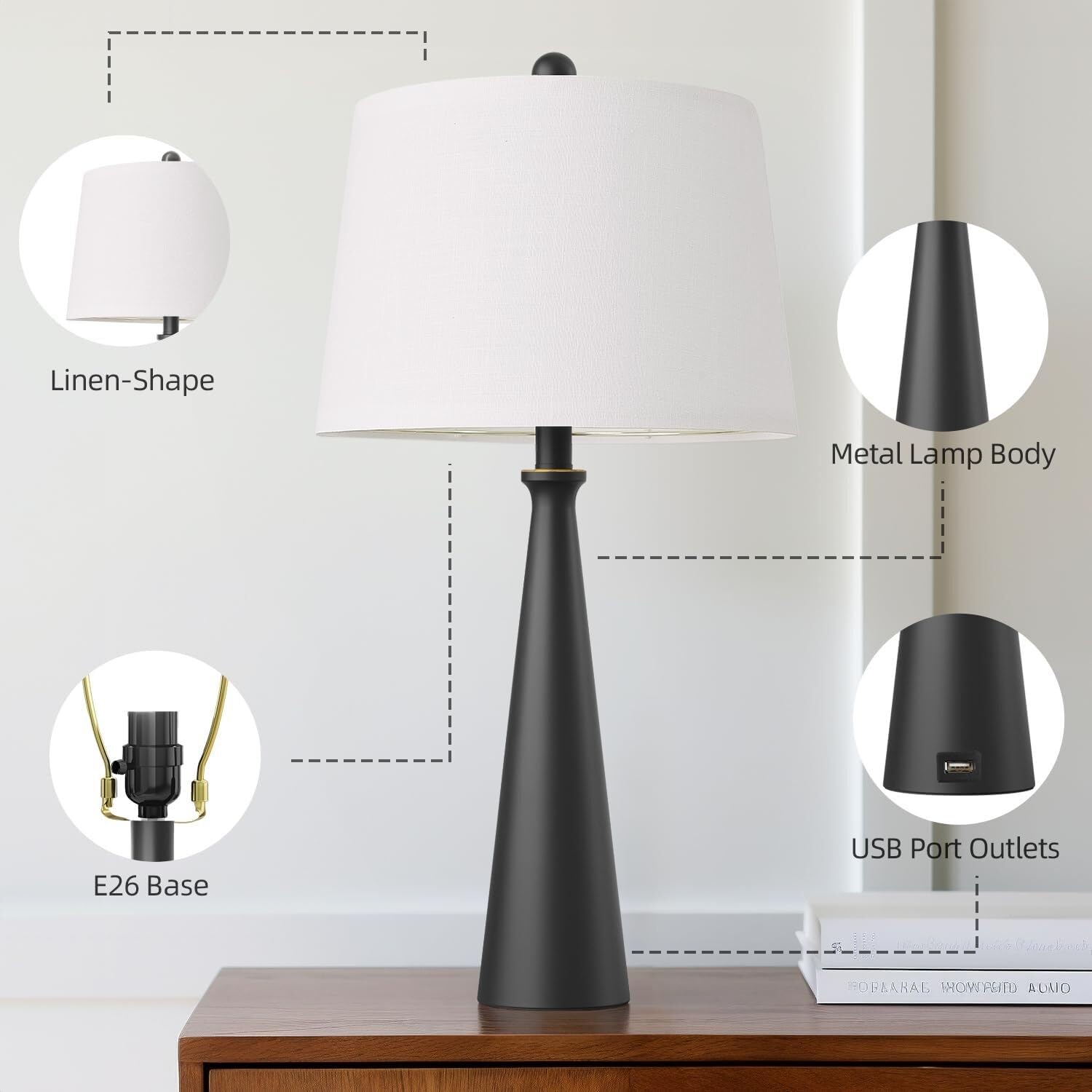 CCXXYGWJ Lampada da Tavolo USB con Paralume in Lino, Oro - Confezione da 2 per camere da Letto e uffici (Adatta per soggiorni e dormitori)