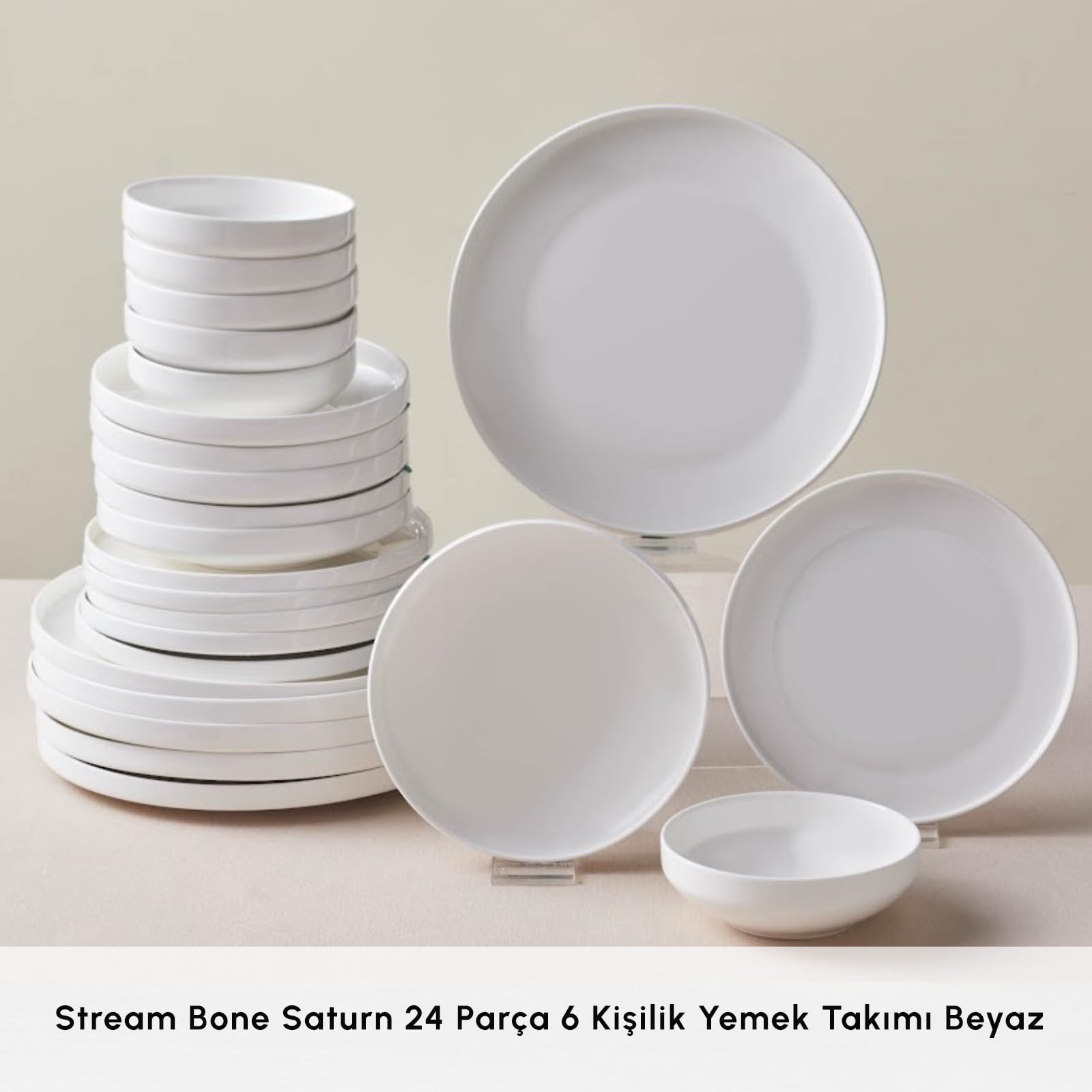 KARACA Stream Bone Saturn 24-częściowy zestaw obiadowy dla 6 osób, biały
