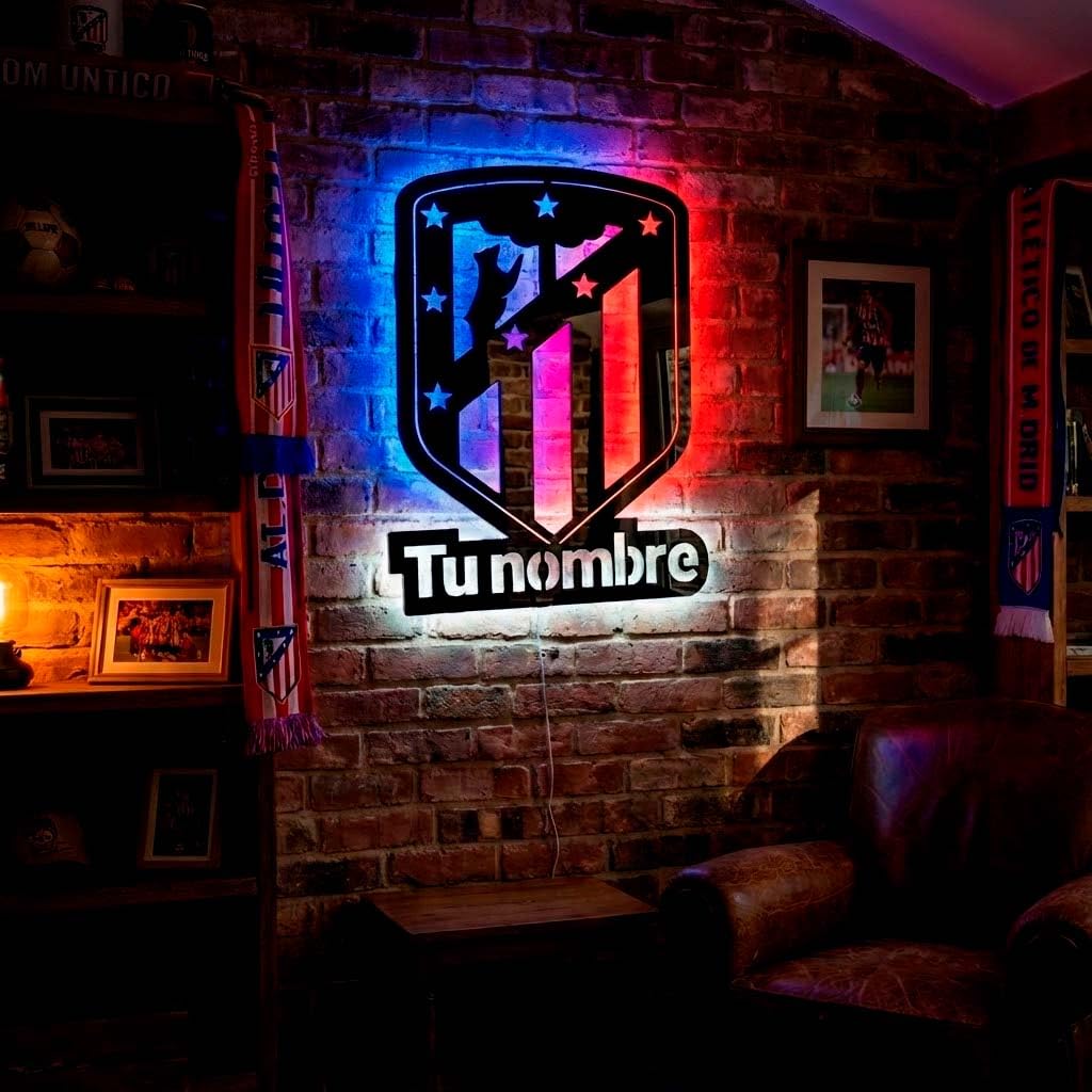 Letrero neon led escudo personalizado Madrid iluminado para colgar en la pared habitación de fútbol para aficionado atlético de España colchonero