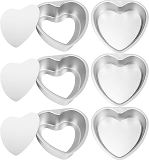 Uiifan 6 Pcs 6 Inch Heart Shaped Cake Pans with Removable Bottom Aluminum Heart Cake Mold for Oven Baking DIY Birthday Valentine Christmas