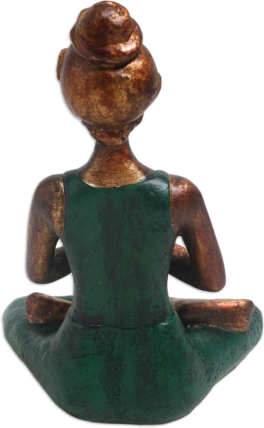 NOVICA Artisan Handcrafted Cement Statuette Artisan Yoga Brown Green Indonesia Sculpture [9in H x 6.75in W x 5in D] ' Asana Pose in Green'