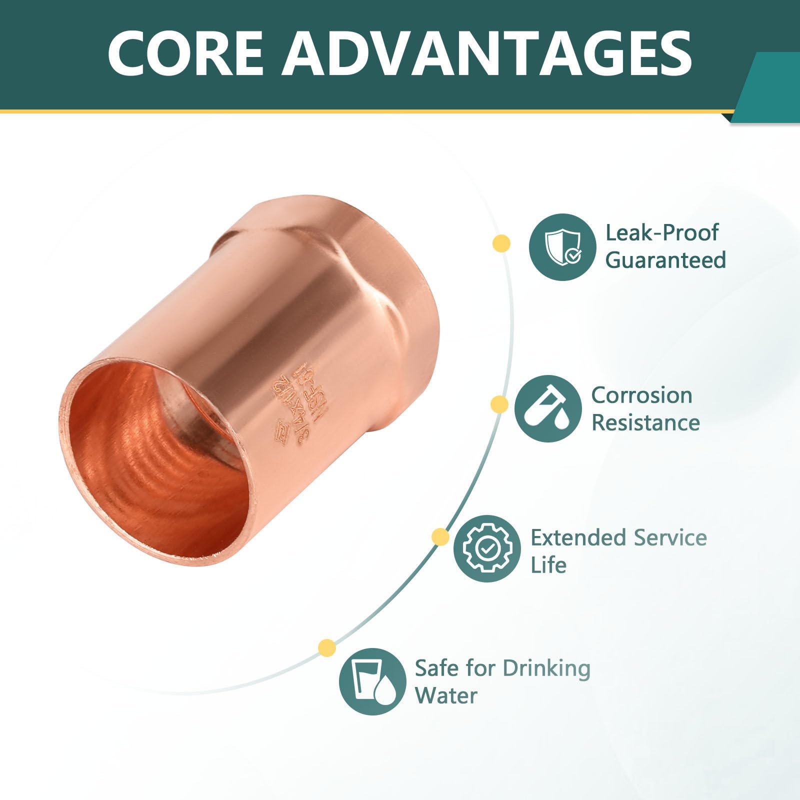 Confezione da 10 raccordi femmina in rame FNPT da 3/4" C x 1/2", raccordi idraulici in rame LF con connessione a saldatura per sudore, per residenziali, commerciali
