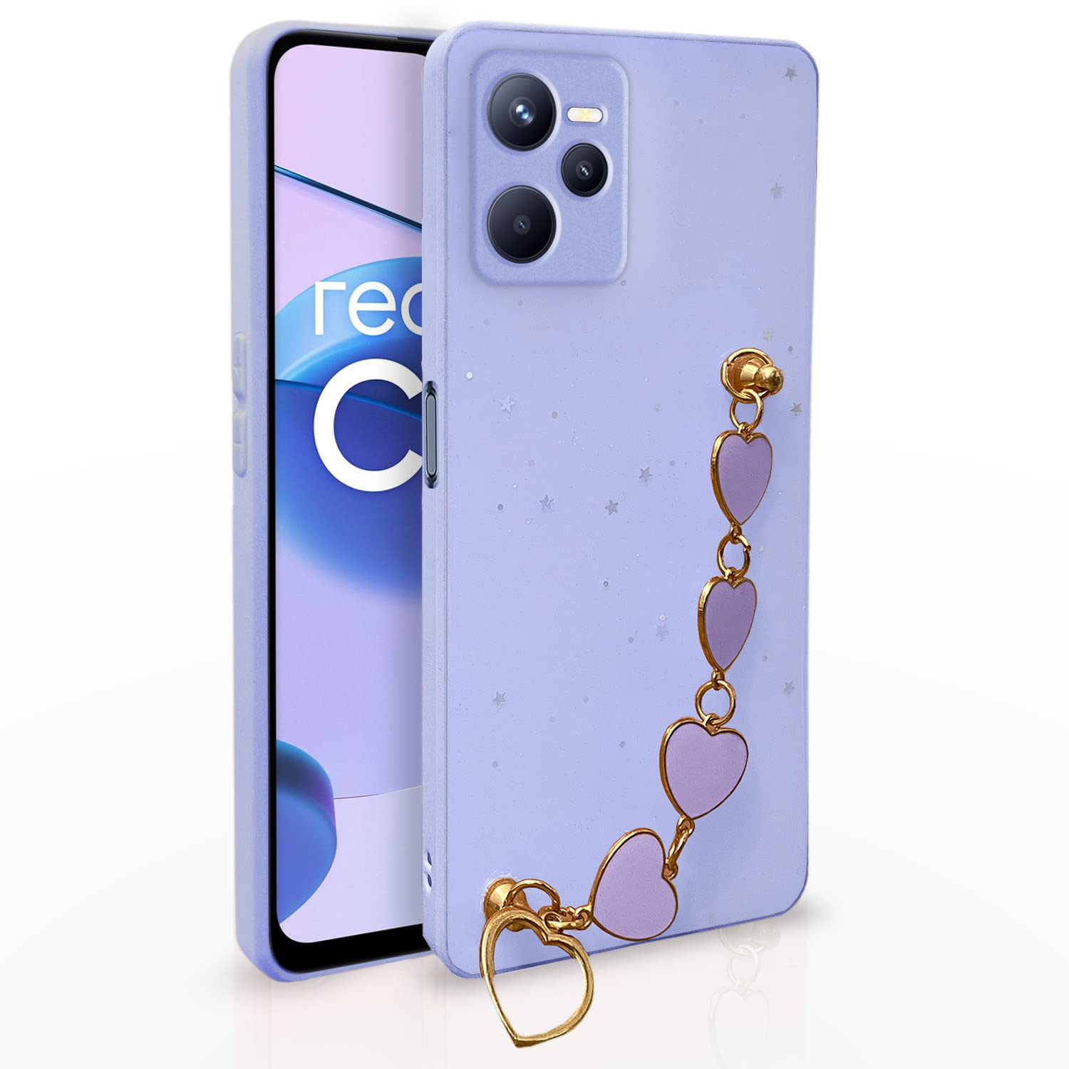Pikkme Realme C35 Back Cover for Girls | Heart Shaped Metal Chain Blocks | Sparkling Soft TPU | Case for Realme C35 (Purple) (B0C2VLJBKJ) Amazon Price History, Amazon Price Tracker