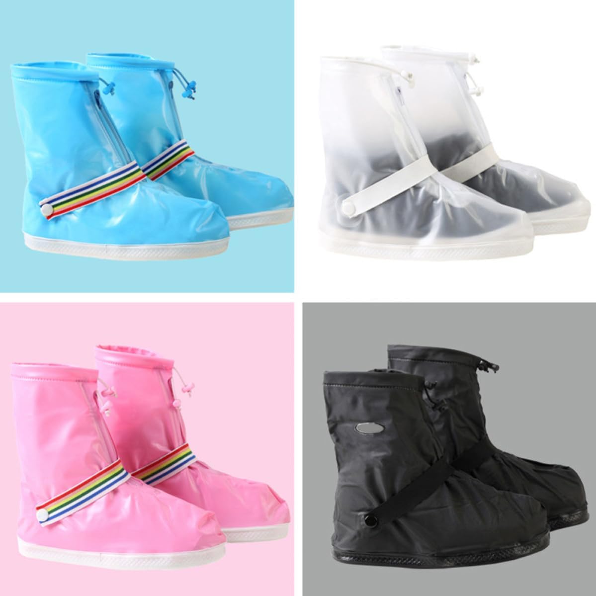 Reusable Waterproof Rain Shoe Covers with Zipper, Dark Color M Size image 2