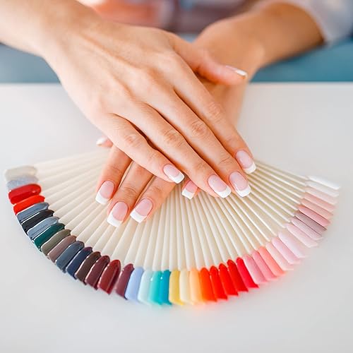 Miniatura 7 de 100 barras de muestra de uñas postizas en forma de abanico con calcomanías de números para visualización a color, palos de práctica de esmalte de