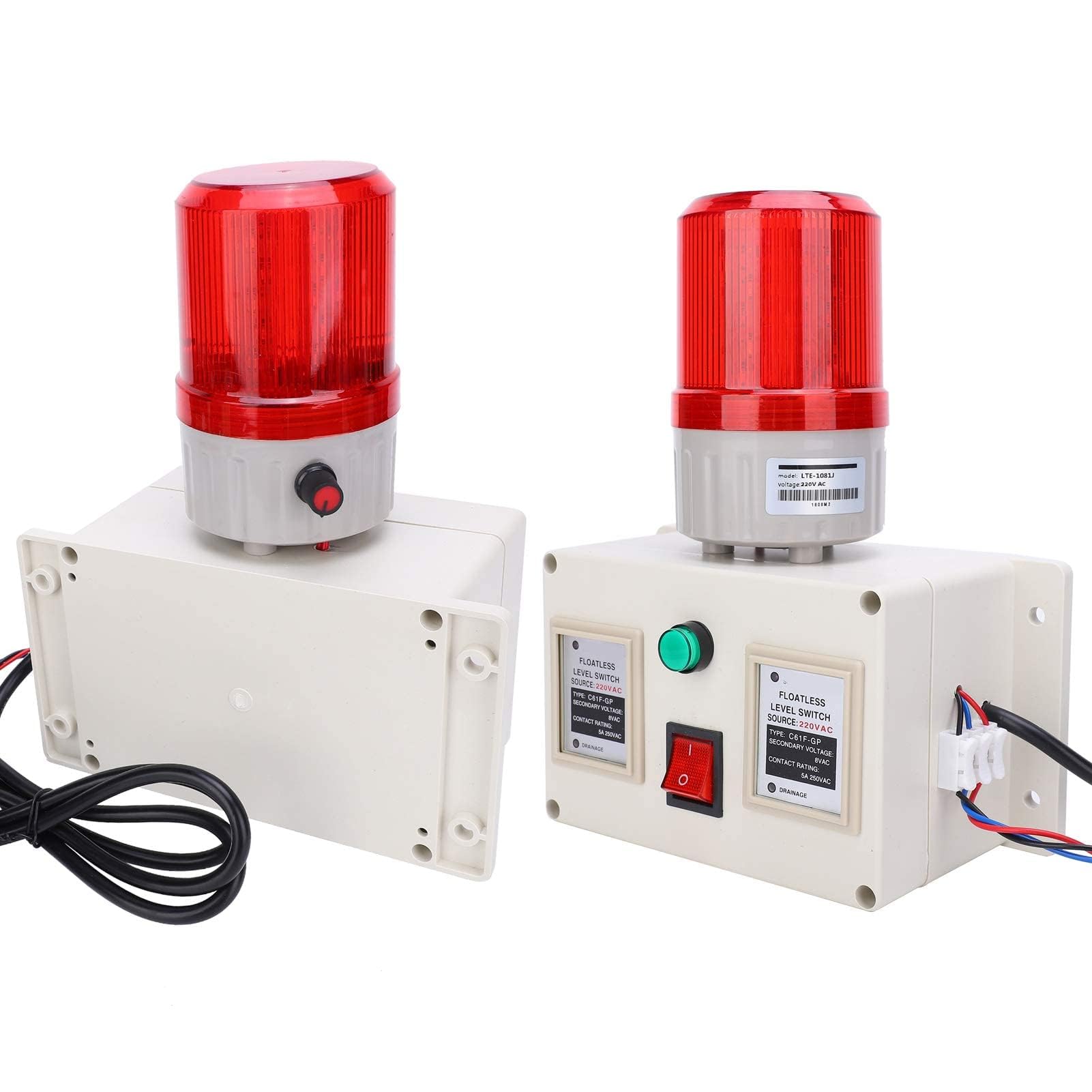 Wasseralarmsensor, Wasserstandsalarmsensor, 90-105 dB Einstellbare Tanküberwachung, Wassermelderalarm, Korrosionsbeständig, nicht leicht zu rosten, EU-Stecker AC220V