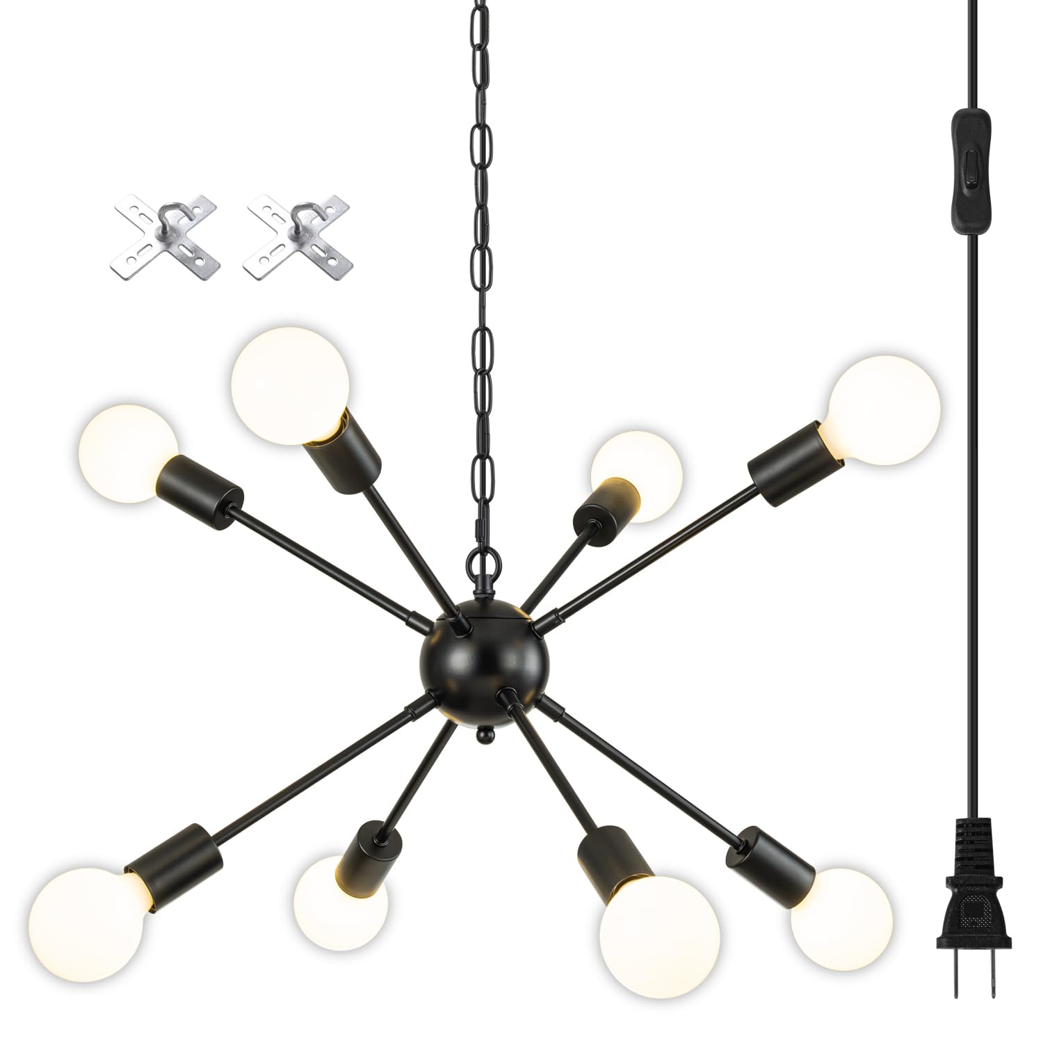 Photo 1 of **WALL PLUG CUT OFF AND MISSING**
SineRise Plug-in Sputnik Chandeliers Black, 8 Lights