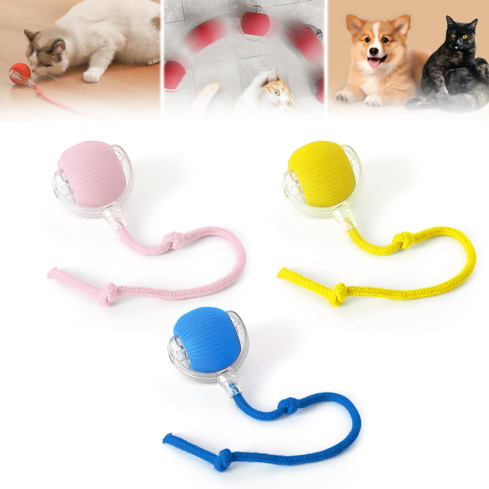 Interactive Rolling Cat Ball, 2025 Upgraded Automatic Cat Ball Dog Toy, Interactive Cat Toy Ball, Automatic Cat Toy Self Moving Cat Toy Interactive Cat Ball for Bored Indoor Cats Dogs (3PCS-B)