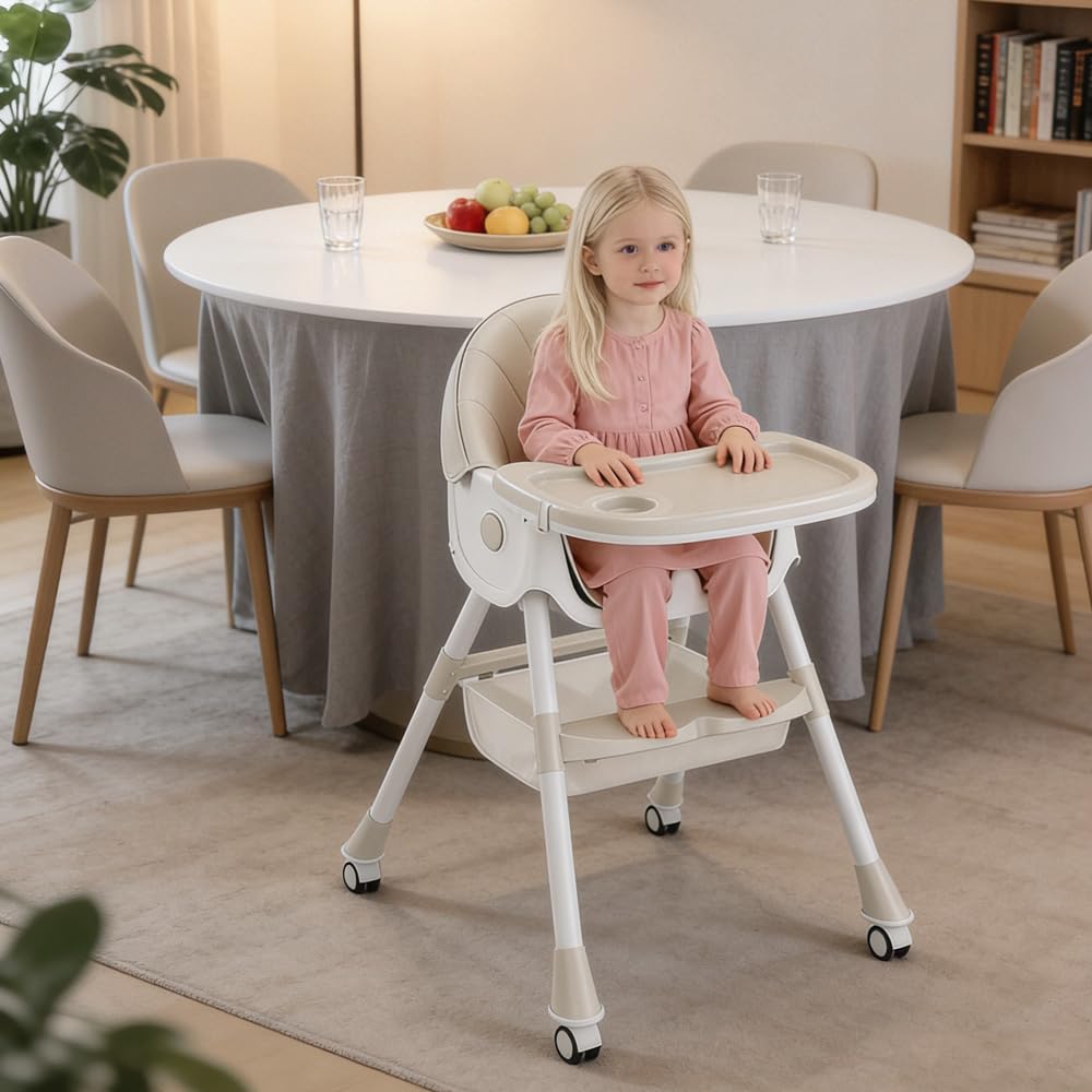 6 in 1 Kinderhochstuhl mit Abnehmbares Tablett, Babyhochstuhl Rollen, 73cm Fütterungsstuhl Futterstuhl Ernährungsstuhl Kinderstuhl Fütterungssessel ab 6 Monaten bis 5 Jahre