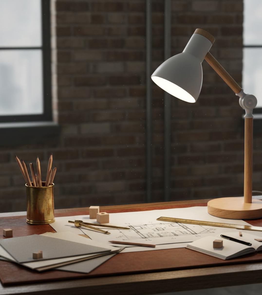 BEL AIR HOME - Lámpara Flexo d'Écriture TEACHER 1xE-27 en Métal et Bois, Idéal pour Bureau et Chambre, Noir, Design Moderne et Élégant, Matériau: Métal (AMPOULE NON INCLUSE) (BLANC)