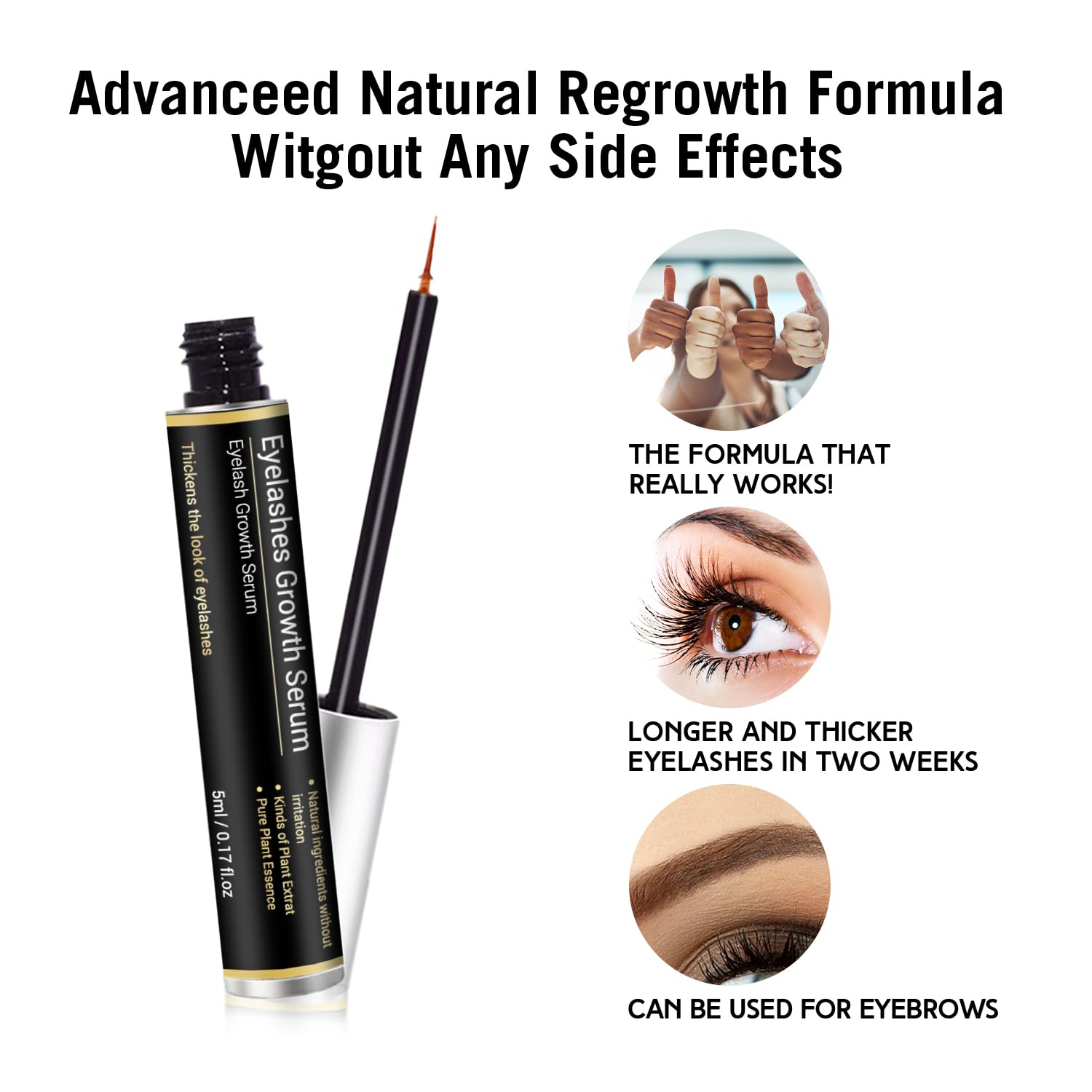 5ML Serum Pestañas Crecimiento,Tratamiento Fortalecedor y Alargador Para Pestañas y Cejas,Gruesas y Hermosas, Estimula Crecimiento Natural, Cejas más Pobladas - 3