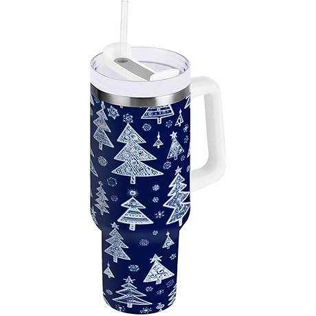 ATTX Neutral Bottle Brush Christmas Trees Tumbler with Handle