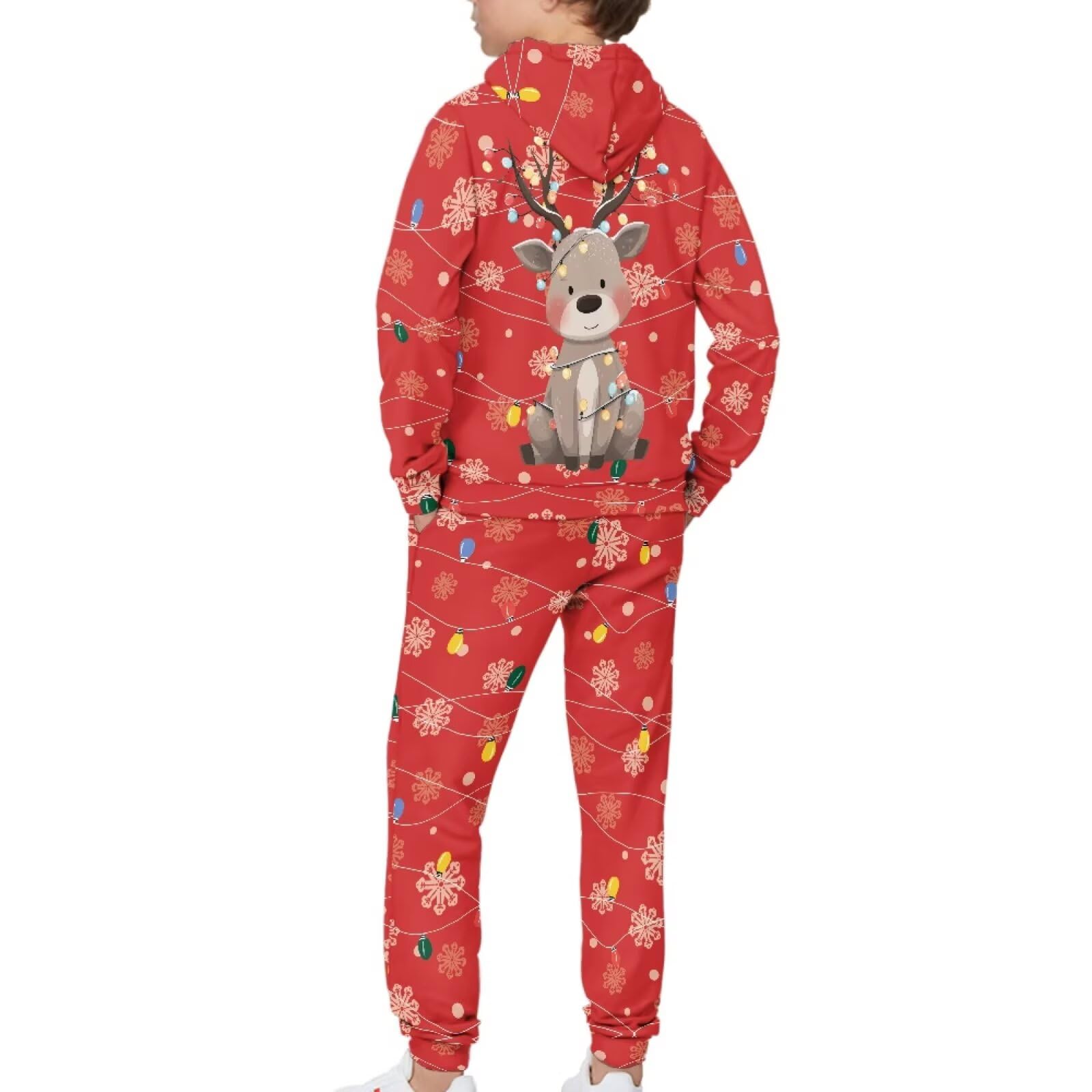 Bożonarodzeniowy jeleń chłopcy bluza z kapturem zestawy spodni 2-częściowy dziewczęcy dres, nadruk 3D, bluza z kapturem, zestaw dresowy, graficzny zestaw z kapturem dla nastolatek