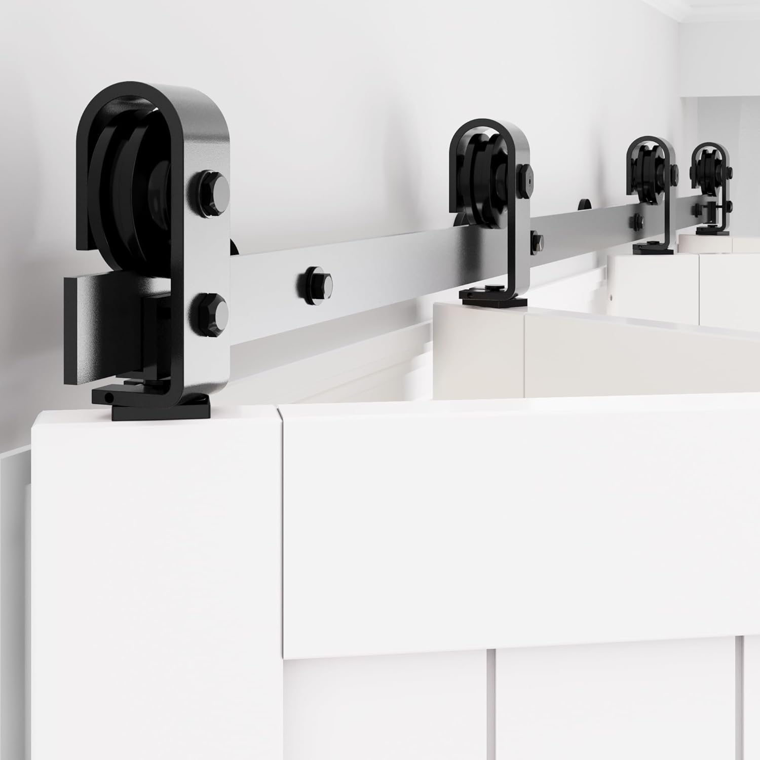 WINSOON Bifold Barn Door Hardware: Smooth Quiet Bi-fold Barn Door Hardware Kit - 96" Black Bi Fold Sliding Track Set for 92" Closet Doors - Black Folding System - Slide Smoothly Without Doors