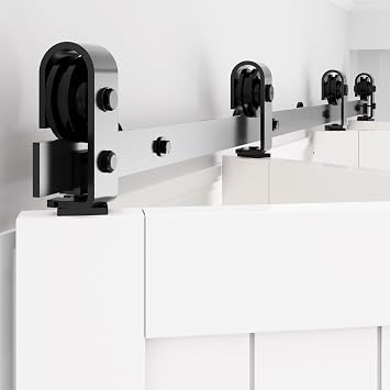 WINSOON Bifold Barn Door Hardware Smooth Quiet Bi-fold Barn Door Hardware Kit - 96" Black Bi Fold Sliding Track Set for 92" Closet Doors - Black Folding System - Slide Smoothly Without Doors