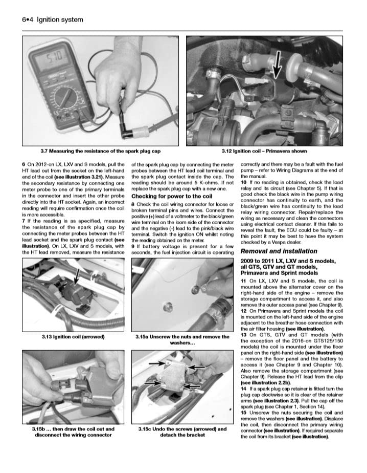 Manual page illustrating ignition system checks and components