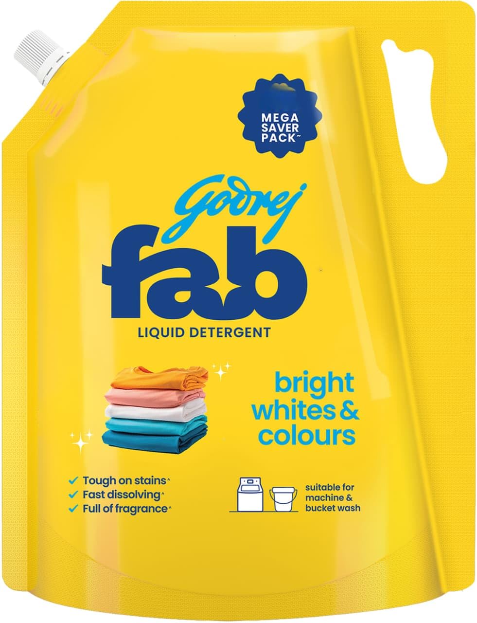 Godrej Fab Liquid Detergent Refill Pouch for Machine & Bucket Wash - 850ml/950ml
