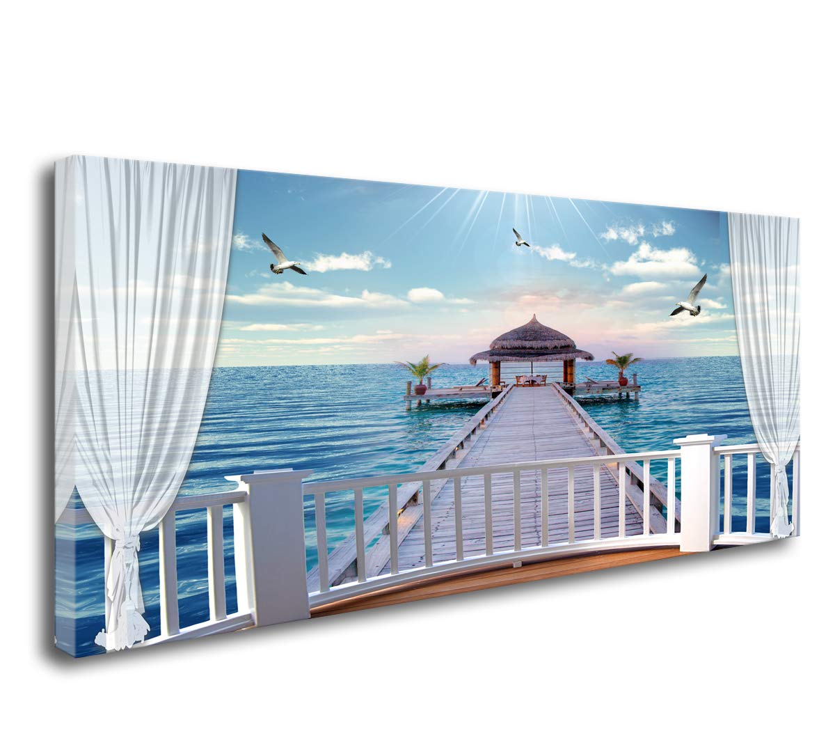 XXMWallArt FC0462 Canvas Wall Art Window View Seascape with Seagull Chalet Gallery Picture Paintings Artwork Prints Framed Ready to Hang for Home Office Bedroom Living Room Bathroom Wall Decor
