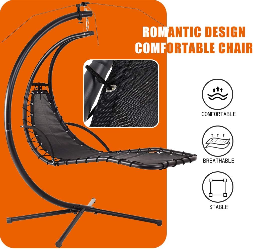 Patio Chair Hammock Stand Outdoor Chair Swings for Adults Hanging Chaise Lounger Chair Floating Chaise Canopy Swing Arc Stand Air Porch Lounge Chair for Patio Indoor (Orange)