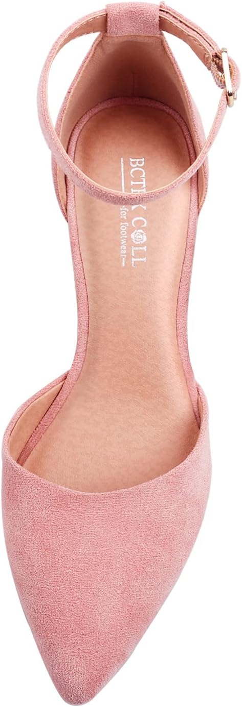 BCTEX COLL Womens Pointed Toe Pumps Shoes Ankle Strap Chunky Low Heels Metal Lined Sandals Designed for Women - Image 4