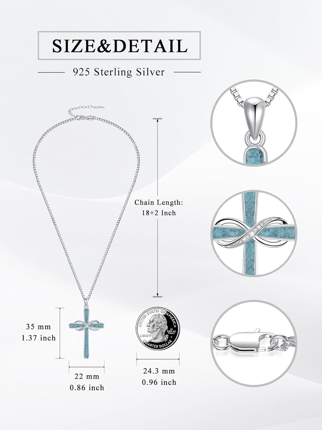 Turquoise Cross Necklace 925 Sterling Silver Cross Pendant Necklace Religious Jewelry Gifts - Image 2