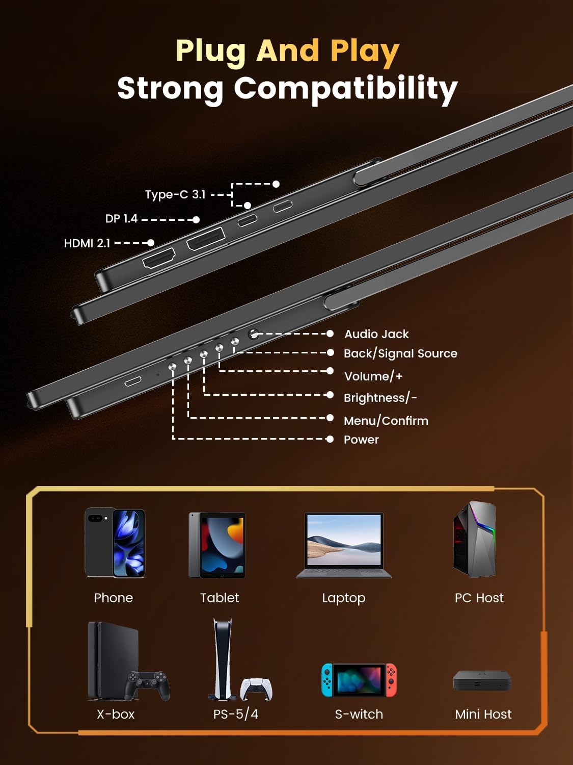 UPERFECT 24,5" 500Hz Przenośny Monitor Gamingowy z FreeSync 0,1 ms 125% sRGB 2000:1 600 nitów, matowy ekran, regulowana podstawa, VESA, drugi ekran do laptopa/PC/konsoli