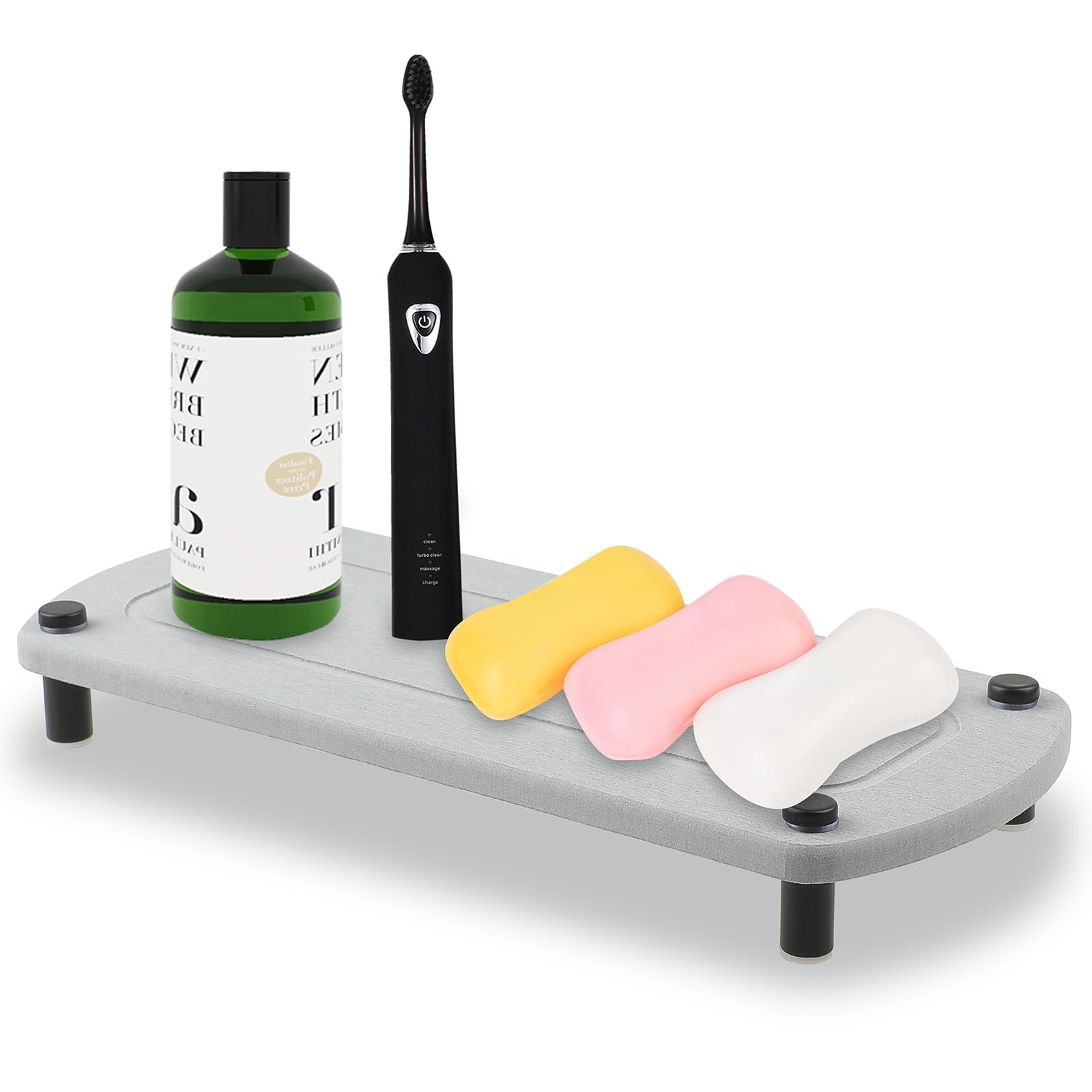 droperprote Instant Dry Sink Organizer, [Fast Drying] Sink Caddy, [Water Absorbing] Stone Tray, [Soap Holder] for Kitchen Sink Bathroom Counter,Grey