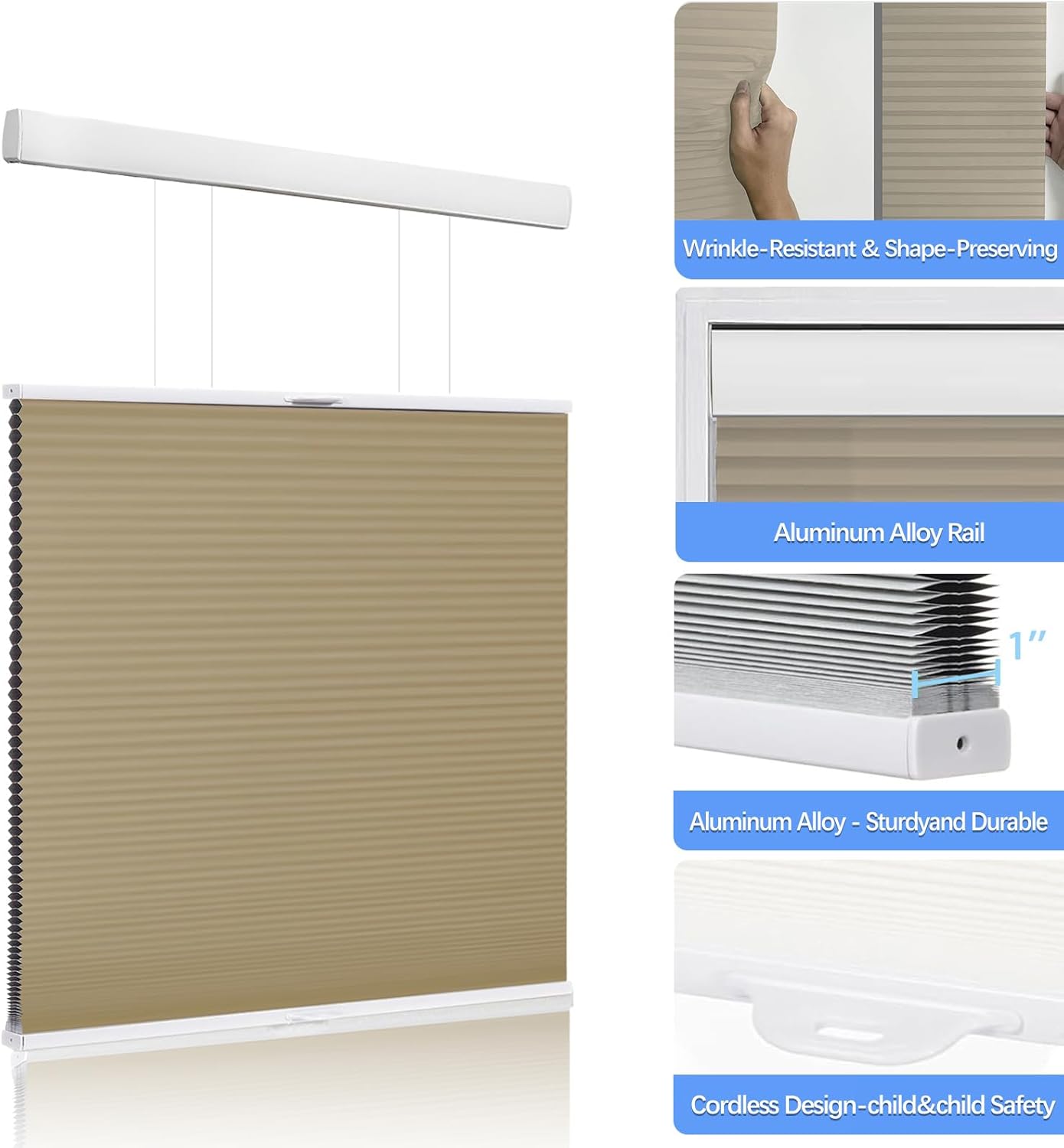 Cordless Honeycomb Cellular Shades with Top Down Bottom Up Easy to Install UV Protection Indoor Windows Thermal Insulated Noise Reduction Blinds, Blackout-Yellow