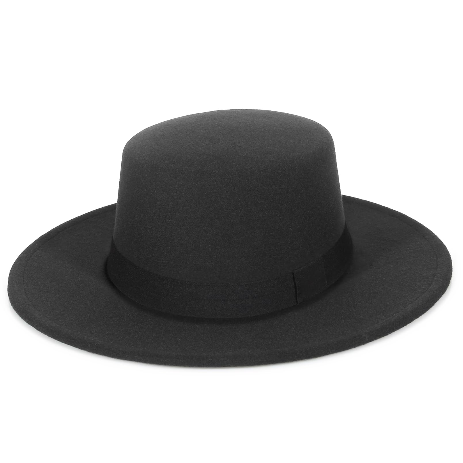 GEMVIE Chapeau Fedora Unisexe en mélangée à Bord Large en Feutre à Bord Plat pour église Derby Cap