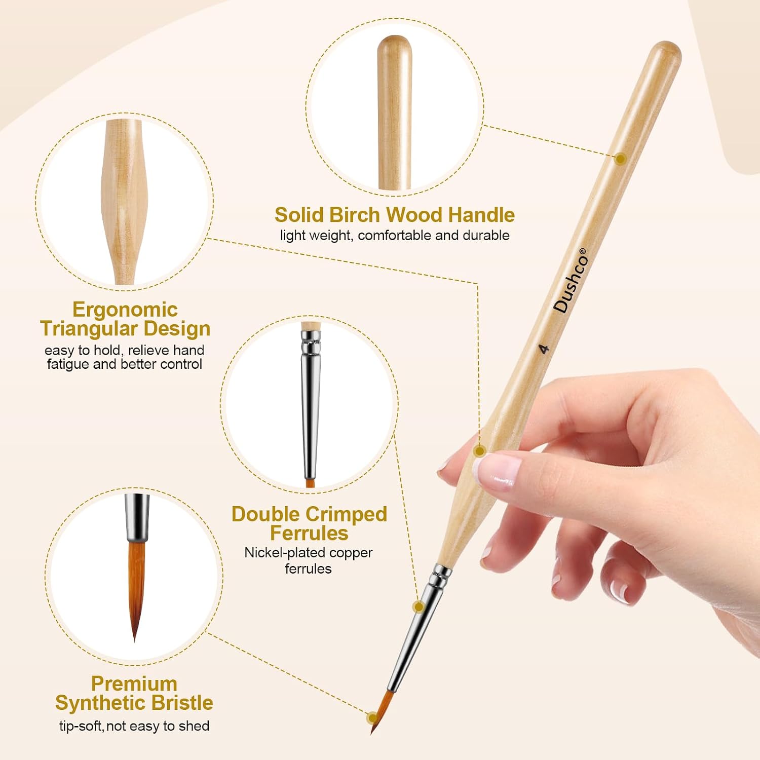 10 pcs Miniature Detail Paint Brushes Set - Precision Round & Filbert Brushes for Miniature, Model Painting, Watercolor & Figurines - Fine Tip Artist Brush Kit with Ergonomic Handle (Wood)
