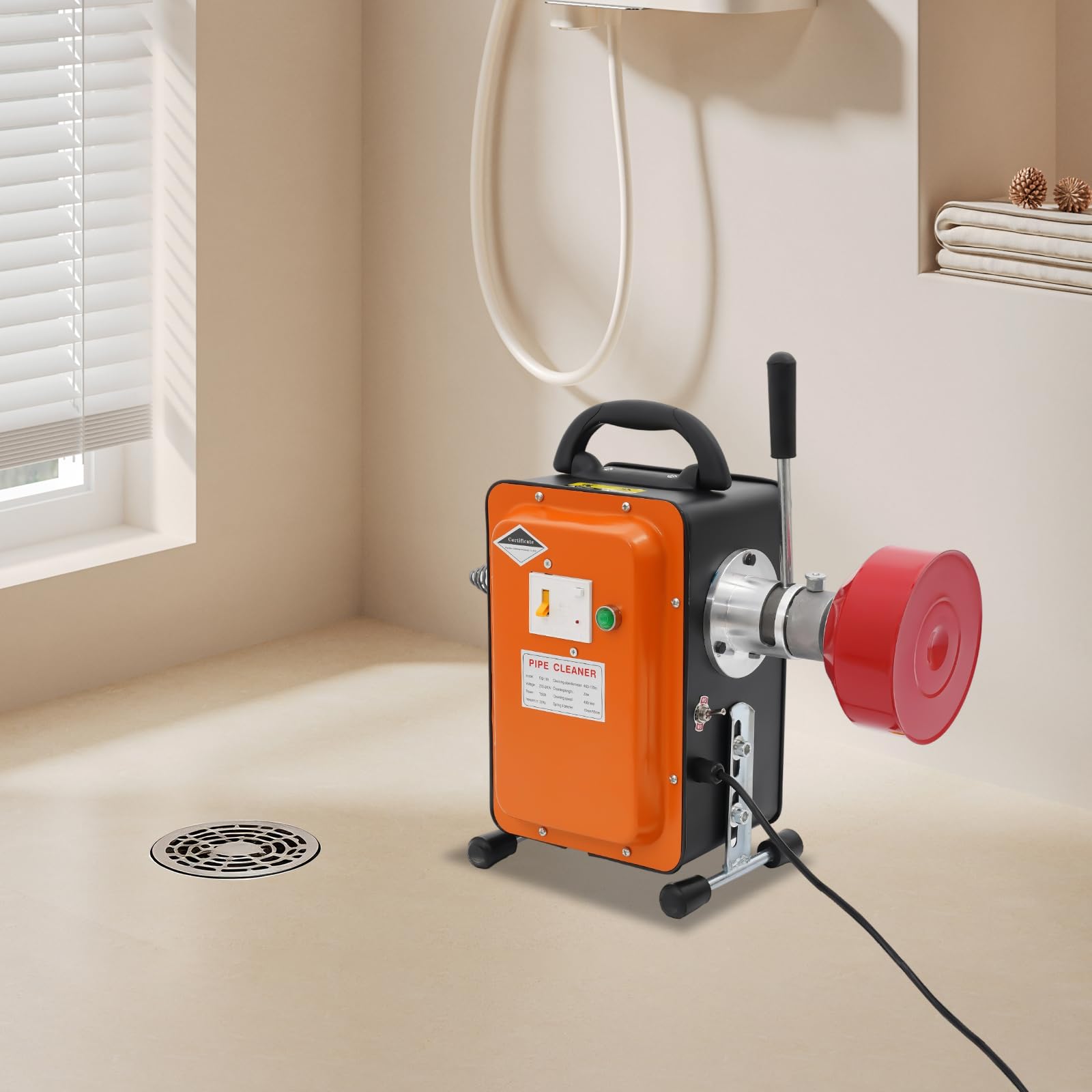 Máquina de limpieza de tuberías, 750 W, 400 rpm, desatascador con interruptor FI, motor de cobre puro para tuberías de 20 – 150 mm de diámetro
