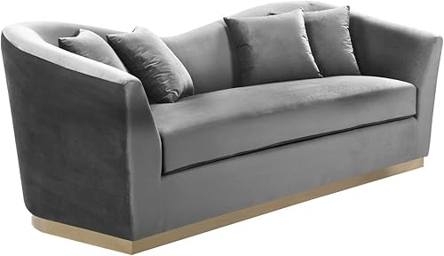 Meridian Furniture Arabella Collection Modern  Sofá tapizado de terciopelo contemporáneo con base de acero inoxidable dorado intenso, negro, 90