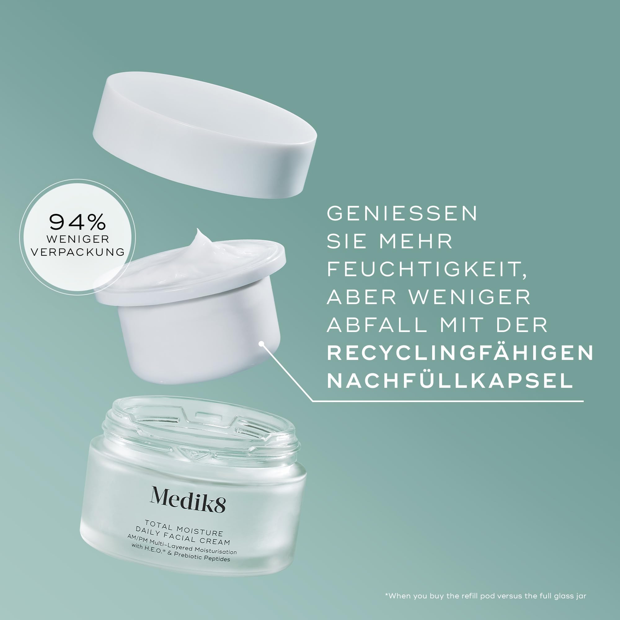 Medik8 Total Moisture Daily Facial Cream, Feuchtigkeitscreme, 50 ml Refill | Mehrschichtige Feuchtigkeitspflege, Tag & Nacht, H.E.O. & präbiotische Peptiden, 100 Std. Feuchtigkeit, für die Hautbarriere