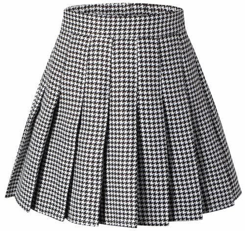 SANGTREE Falda plisada, falda de uniforme de cintura elástica para niñas y mujeres, 2 años, adulto 3XL, Pata de gallo, Large