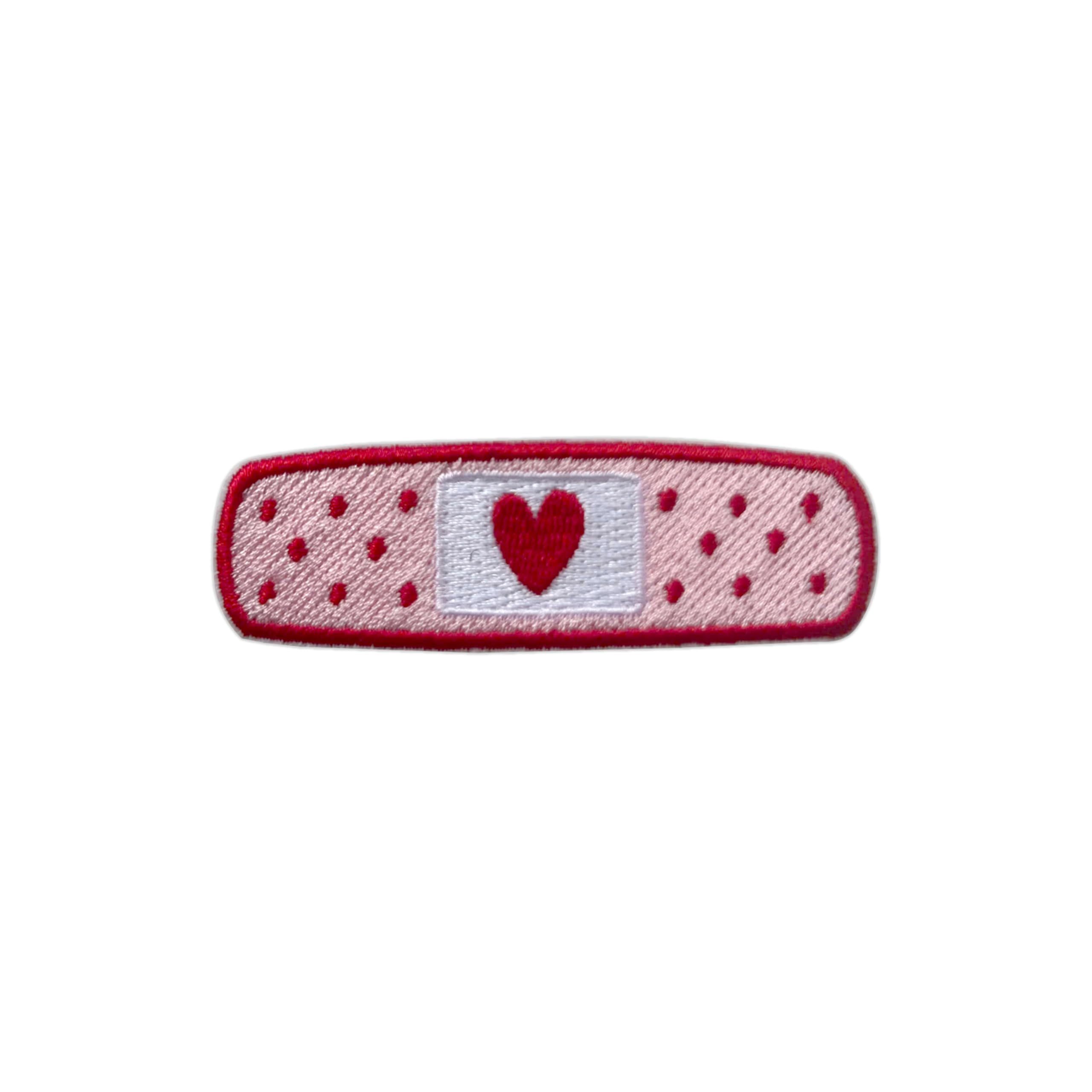 Pink Band Aid Heart Patch, Medical Bandage 3 Inches Iron On/Sew On Embroidered Applique Fabric Medical Nurse Patches for Clothes Backpacks Hat Jeans, Self Care Patches for Girl Boy Teenager