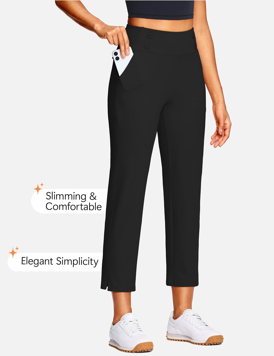 ISEEGZ 15"/18"/21"/27" Capri Pants for Women High Waist Stretch Women's Golf Capris for Summer with Pockets Work Casual