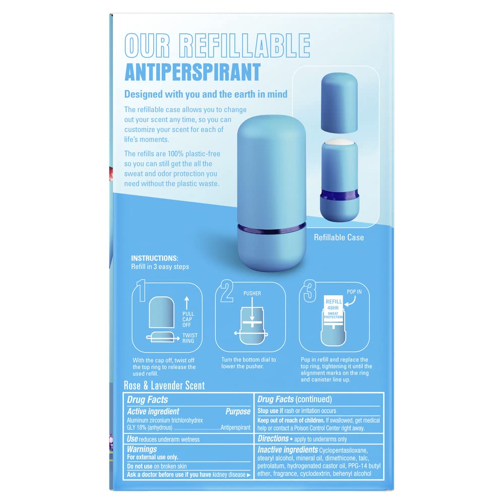 Secret Invisible Solid Antiperspirant & Deodorant, Refillable Starter Kit, with 1 Lavender & 1 Rose Scent - 3 Piece Set