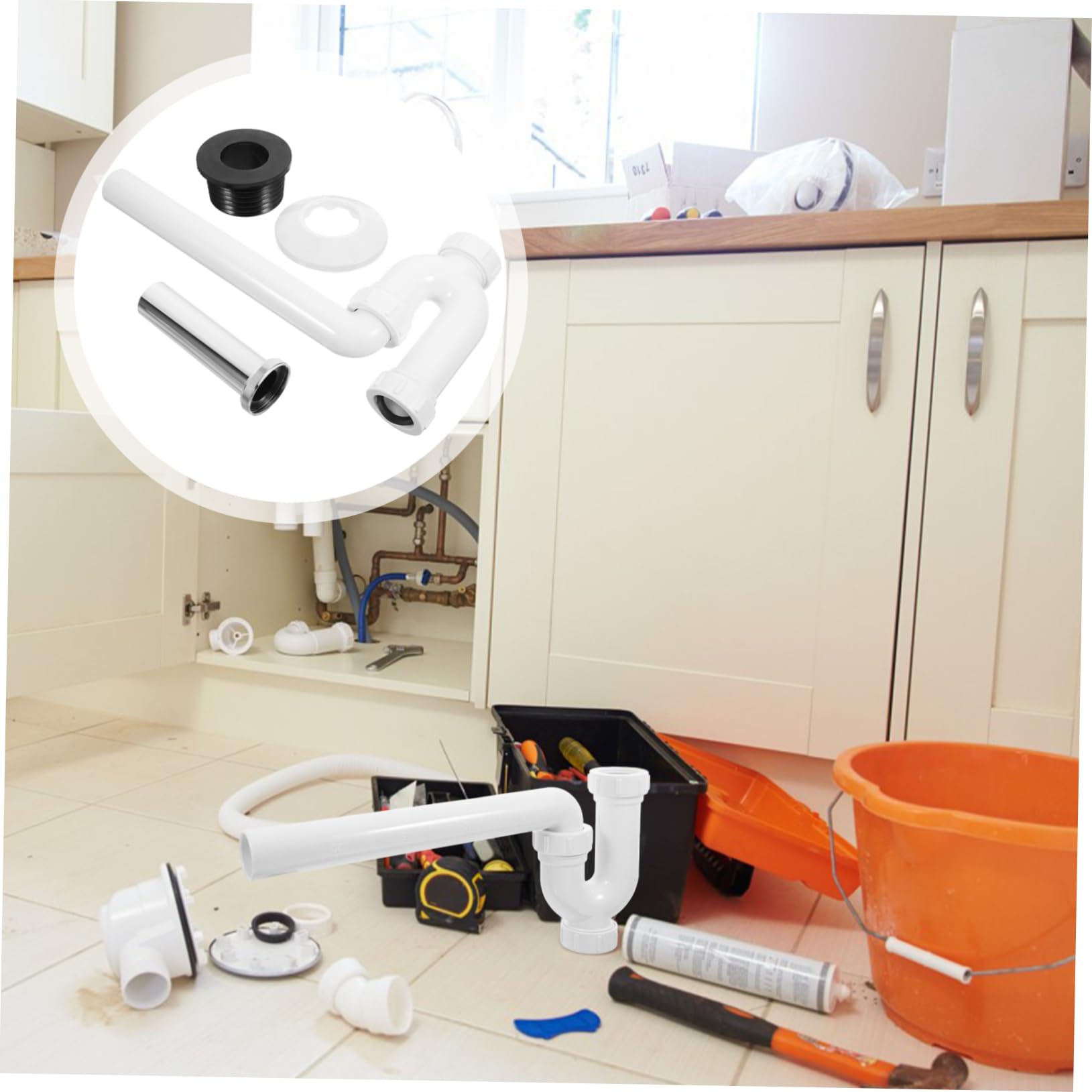 VILLCASE Tubo di Scarico in Pvc Sifone a Parete Up per Lavandino Previene Reflusso, Salvaspazio, per Bagno e Cucina