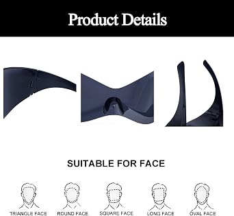 LJCZKA Futuristic Oversized Y2k Sunglasses for Men Women Wrap Around Fashion Shield Mask Cool Sun Glasses Ladies Shades