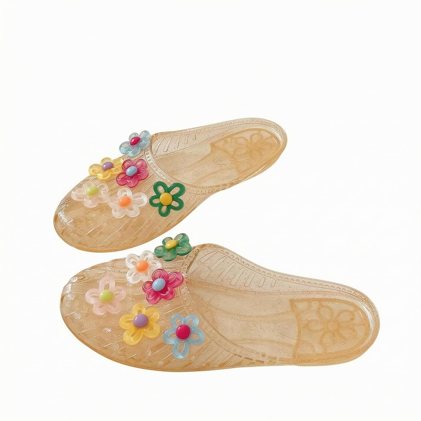 MYADDICTION uncoveredBack Flower Mule Flats Soft Upper Backless Mule Flats Wear-Resistant Slip-on Flat Shoes, Gold, 41-image-38