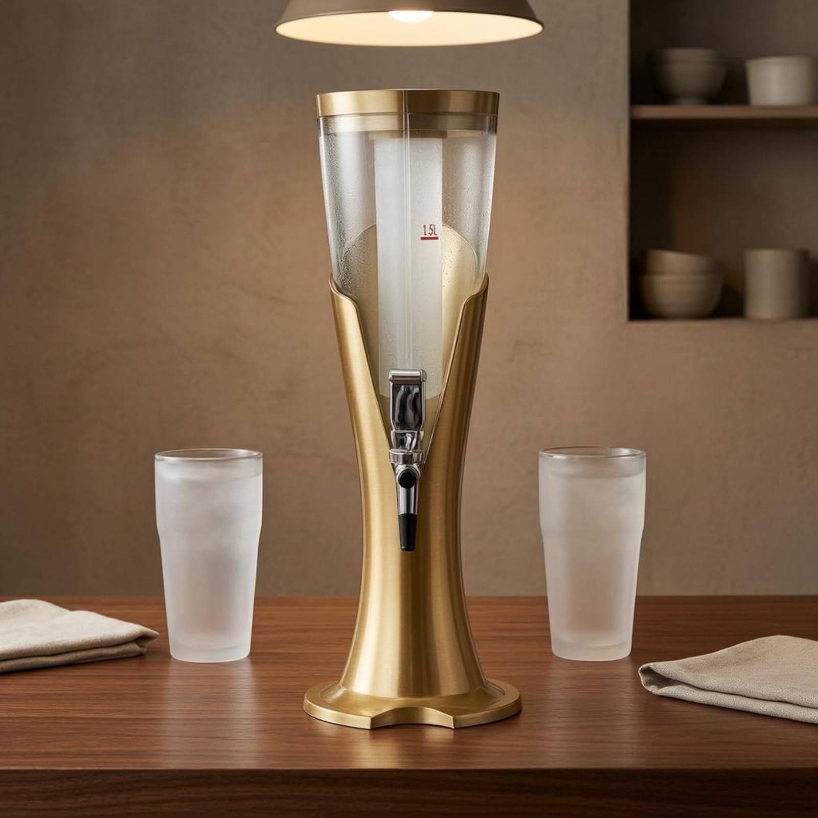 Biersäule Bier Zapfsäule Getränkespender Ausschankturm Zapfgerät mit Kühlröhre Und LED Licht Dicker für Geburtstagsfeier Vereinsheim Lounge Selbstbedienung, Silber, Silber