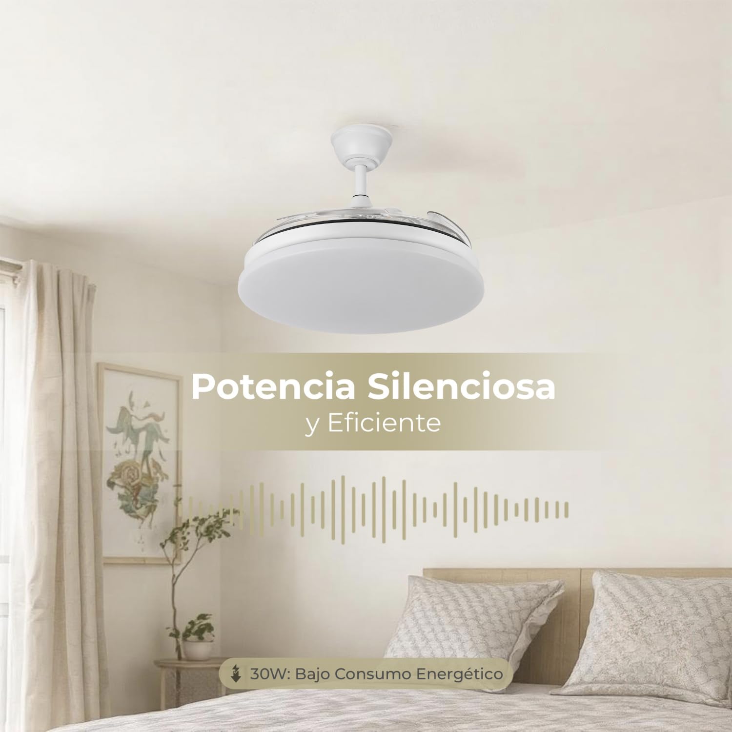 LUMIKING Ventilador de Techo Lampara con Luz LED, 107 CM - Silencioso 32 W de Motor con 4 Aspas - Ventiladores con Tonos de Luz Dimables y Funcion Verano/Invierno con Temporizador (Blanco, 107 cm)