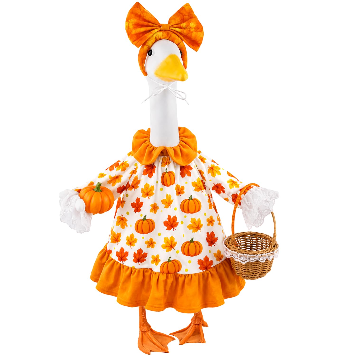 Fall Porch Goose Outfit Pumpkin Dress with Basket