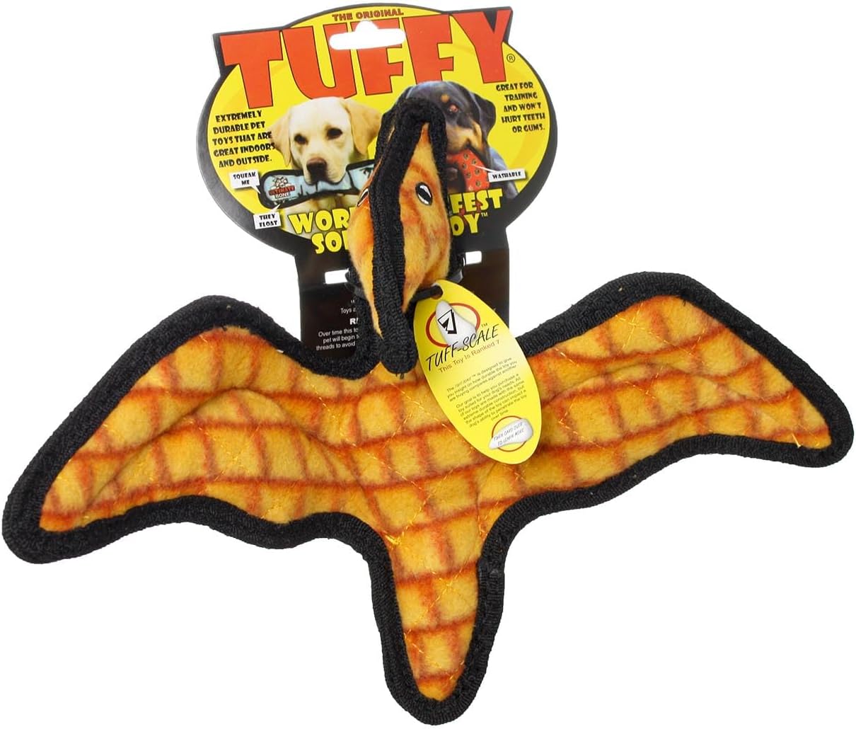 TUFFY - World's Tuffest Soft Dog Toy - Dinosaur - Multiple Layers. Made Durable, Strong & Tough. Interactive Play (Tug, Toss & Fetch). Machine Washable & Floats. (Pterodactyl, Jr 2 Pack)